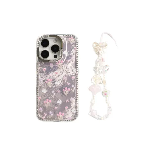 Wei Xin Acrylic Material Pink Base Tin Foil Floral Phone Cases Compatible With IPhone 16/15 Pro Max/Apple 13/14 Pro/Max