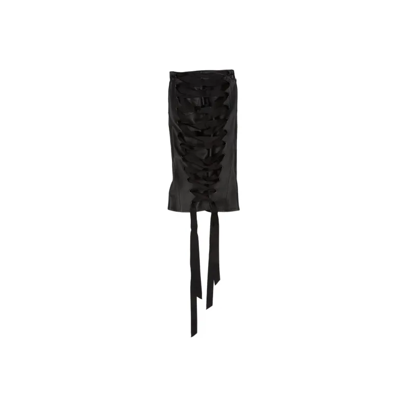 Balenciaga Leather Long Skirt Women's Black-1