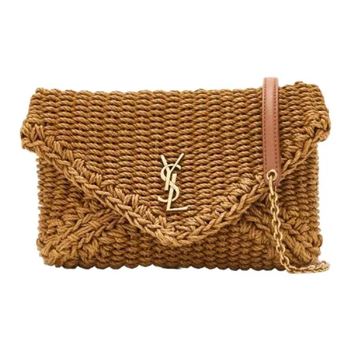 SAINT LAURENT CASSANDRE Jute Envelope Bag, Shoulder Bag Mini Women's Brown