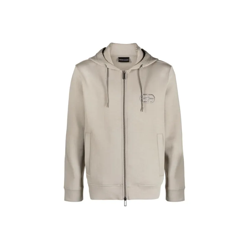 EMPORIO ARMANI Double jersey Zip up Hooded Sweatshirt With Embossed Embroidered Ea Logo-0