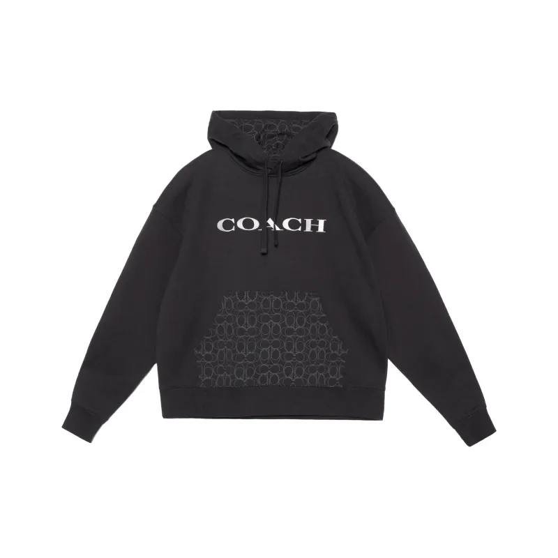 COACH Signature Men's Hooded Pullover Sweatshirt Black-1