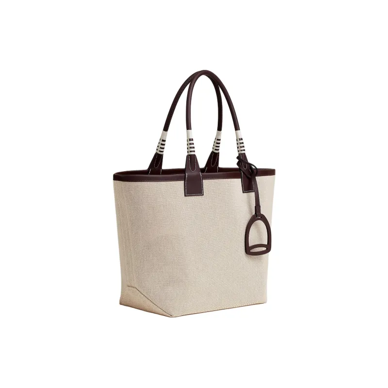 HERMES Steeple H Fabric With Swift Calfskin Handbag Regular Women's Light Umber/Beige/Saddle Red-1
