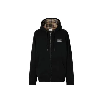 Burberry Letter Graphic Cotton Blend Zip Hoodie Black
