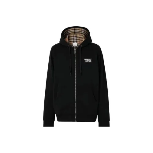Burberry Letter Graphic Cotton Blend Zip Hoodie Black