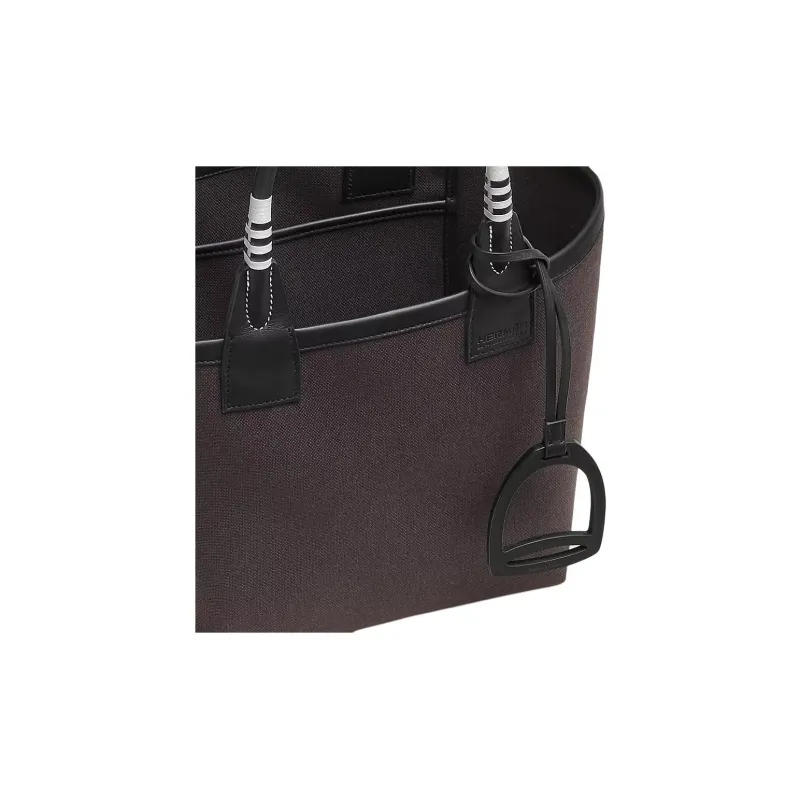 HERMES Steeple Military Fabric With Swift Calfskin Handbag Regular Women's Ebony/Black-3