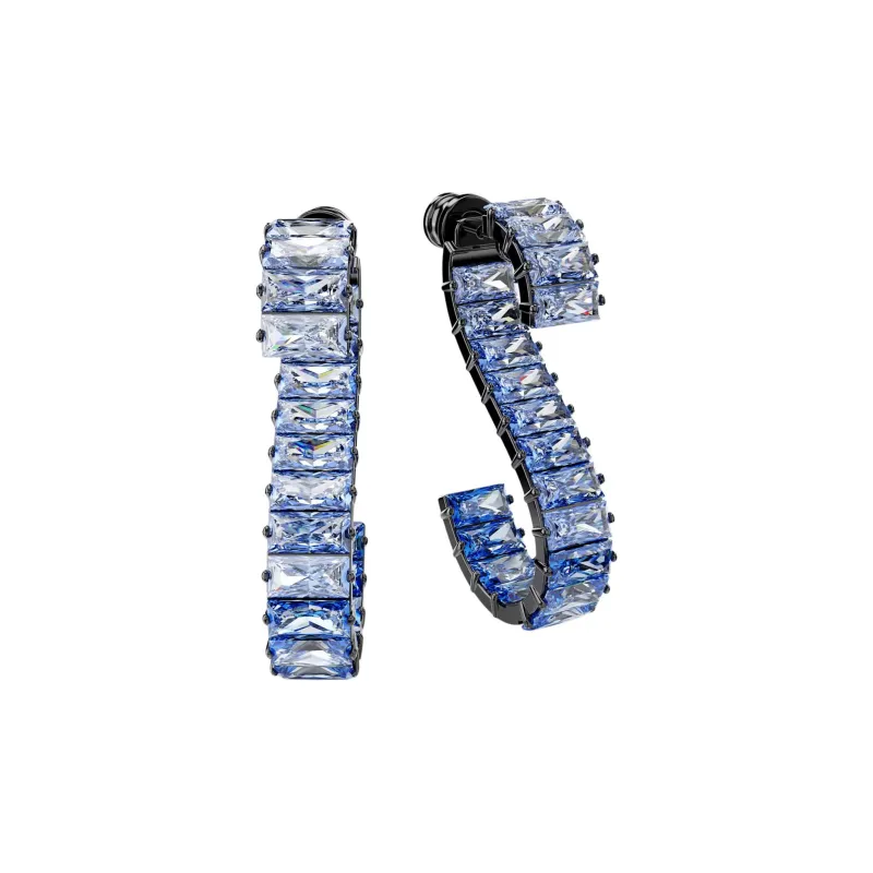Swarovski Plated Ruthenium, Zirconia Earrings Unisex Blue-1