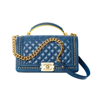 CHANEL Calfskin With Gold Tone Metal Flap Bag Handbag, Shoulder Bag, Crossbody Bag Women's Dark Blue