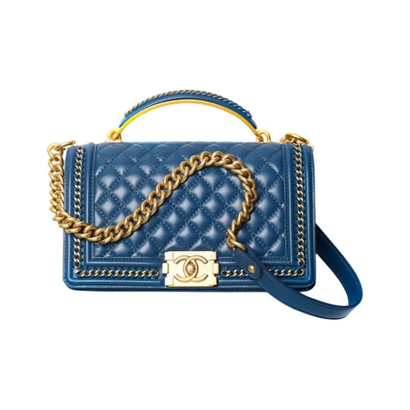 CHANEL Calfskin With Gold Tone Metal Flap Bag Handbag, Shoulder Bag, Crossbody Bag Women's Dark Blue-0