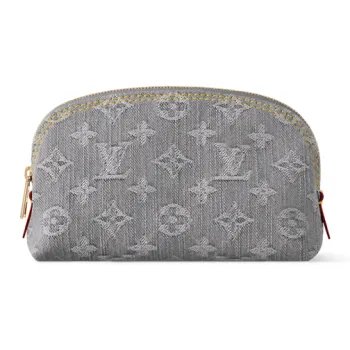 LOUIS VUITTON Monogram Denim Cotton Fabric Makeup Bag Women's Dark Gray