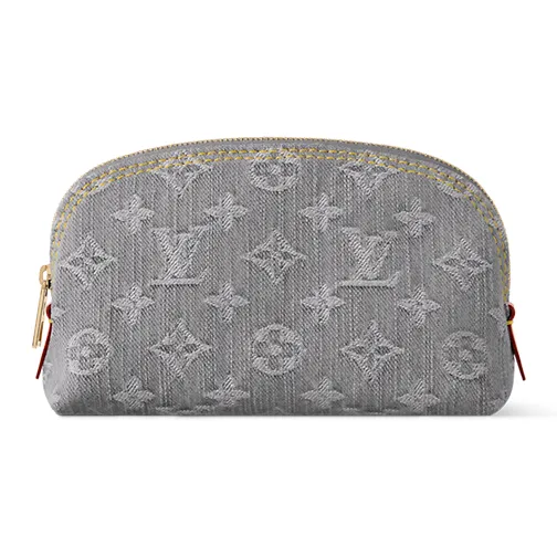 LOUIS VUITTON Monogram Denim Cotton Fabric Makeup Bag Women's Dark Gray-0