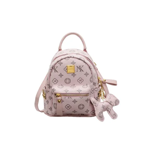 MINIPUDING PU Backpack Women's Pink/Beige/Brown