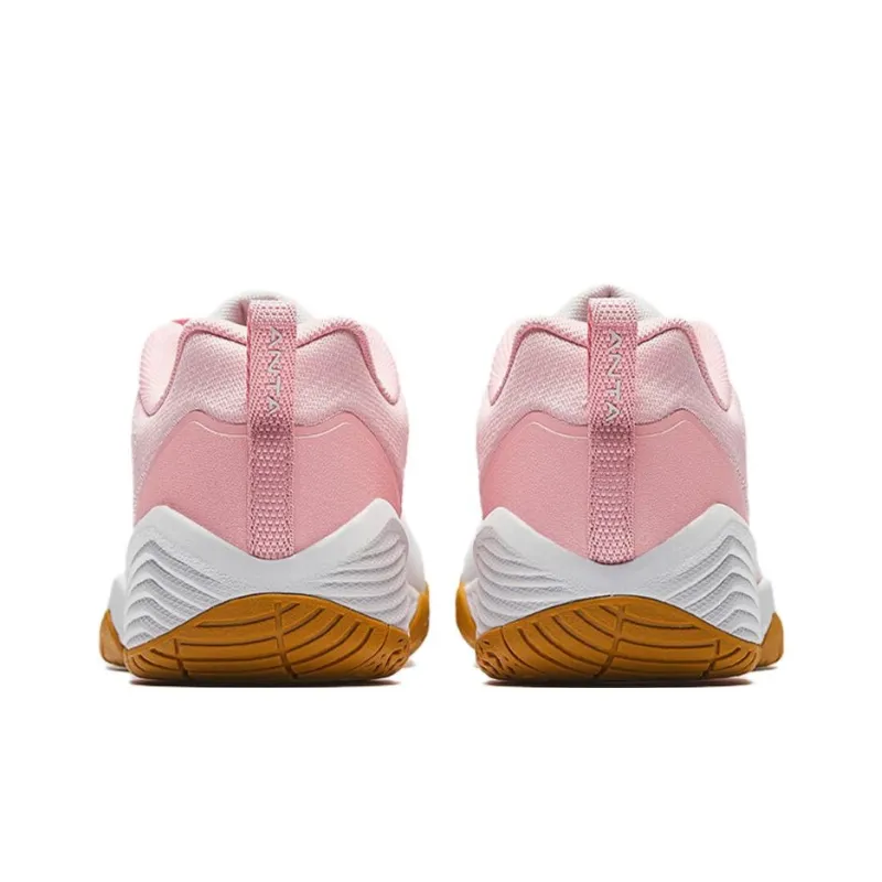 Anta Rebound Slip Resistant Low Top Badminton Shoes Women's Pink White-3