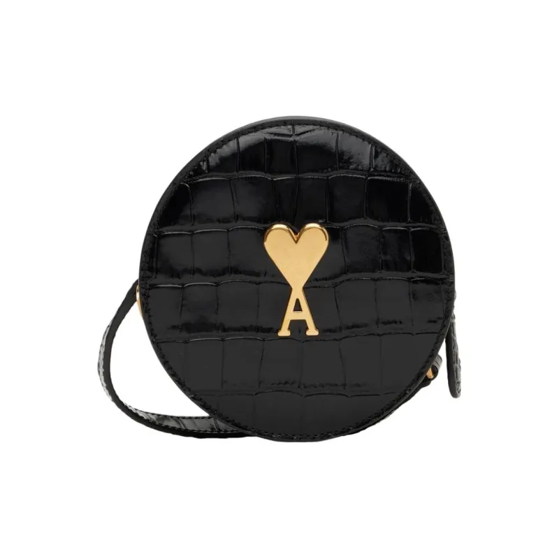 AMIPARIS Cow Leather Round Bag, Shoulder Bag Women's Black-0