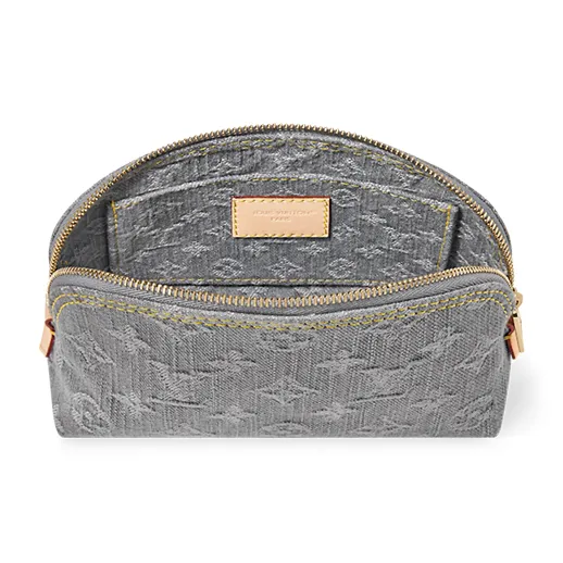 LOUIS VUITTON Monogram Denim Cotton Fabric Makeup Bag Women's Dark Gray-3