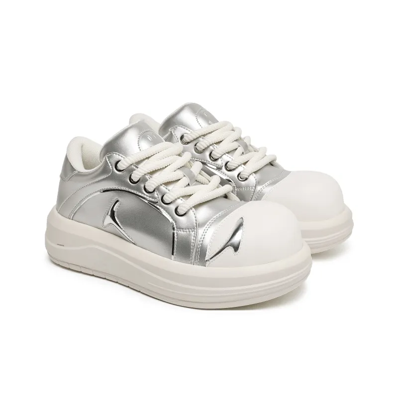 Hong Kong Meng Slip Resistant Cushioning Height Increasing Low Top Skateboard Shoes Unisex Silver-2