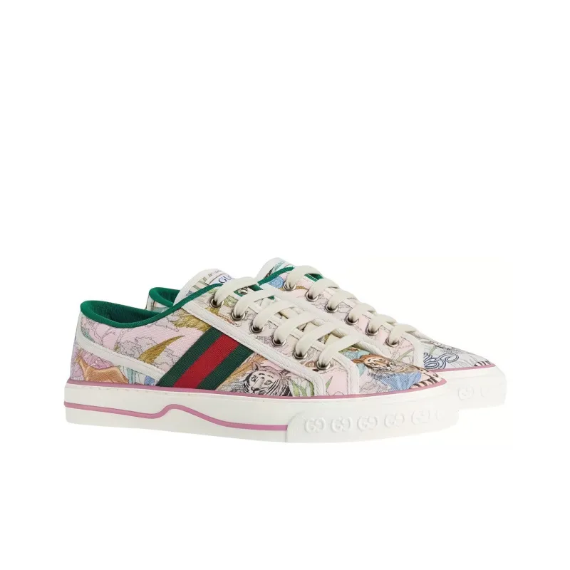 GUCCI Tennis 1977 Tiger Year Collection Low Top Stylish Skateboarding Shoes Women's White-1