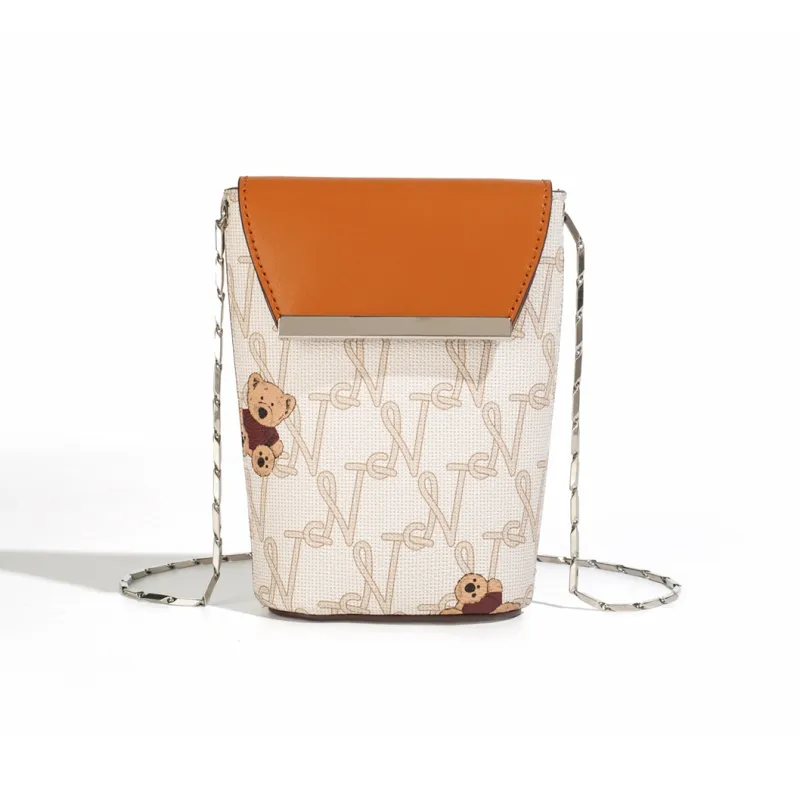 NOISY TEDDY PVC Cell Phone Pouch, Crossbody Bag Regular Women's Beige/Brown/Beige Pink-1