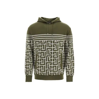 BALMAIN Monogram Stripe Knit Hoodie