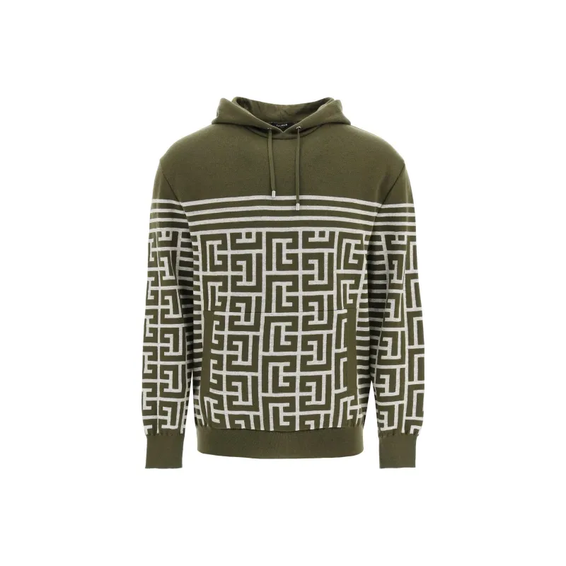 BALMAIN Monogram Stripe Knit Hoodie-0