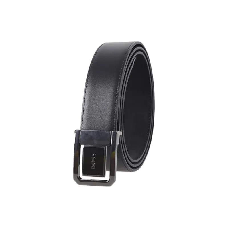HUGO BOSS Cow Leather Belts Unisex Black Width 3.5CM-4