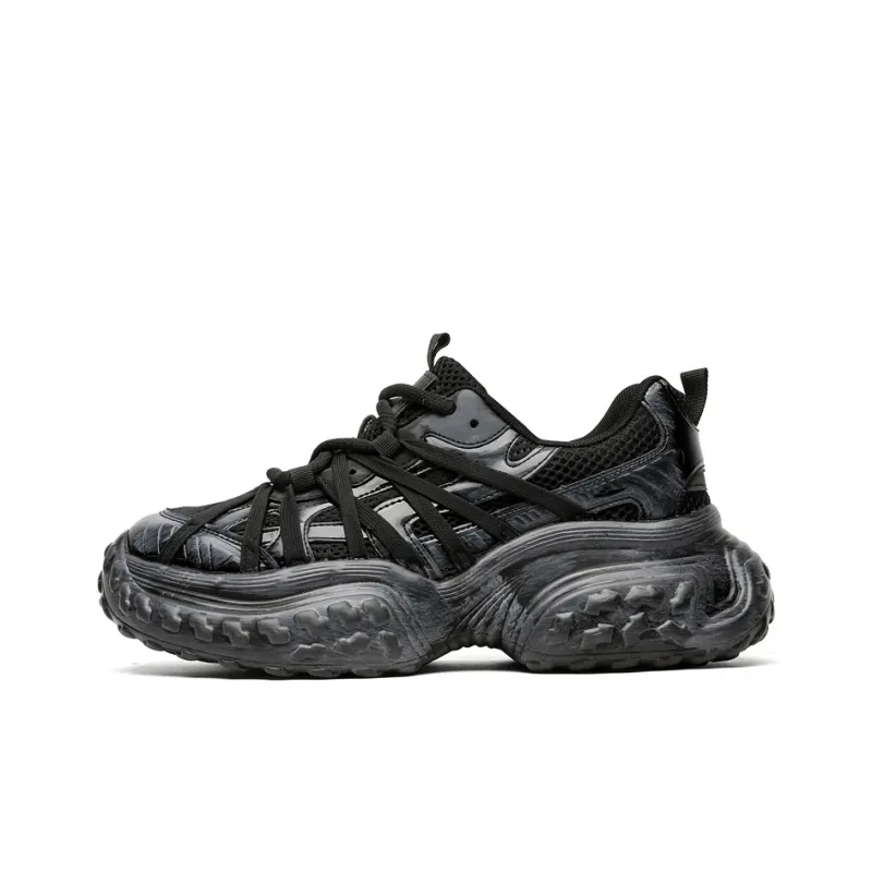 Kuding Chunky Sneakers Unisex Low Top Champagne/Black-7