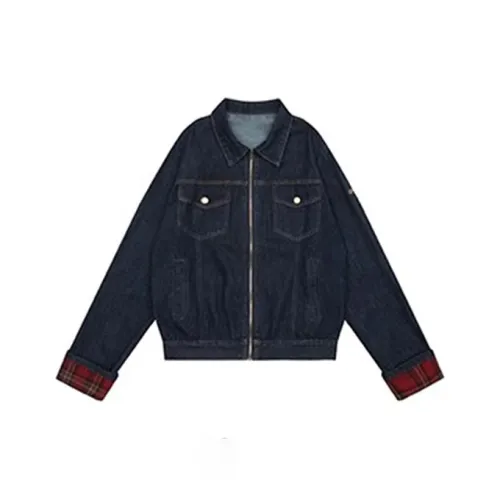 MO VOICE Denim Jacket Women's Denim & Red Checkered