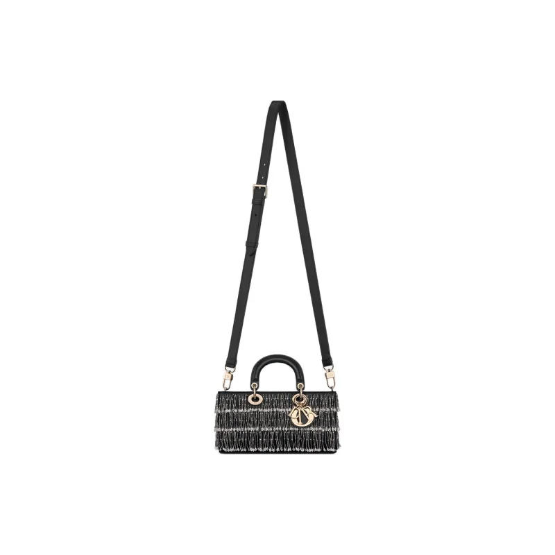 DIOR Lady D Joy Calfskin One Shoulder Handbag Medium Size Women's Black-1