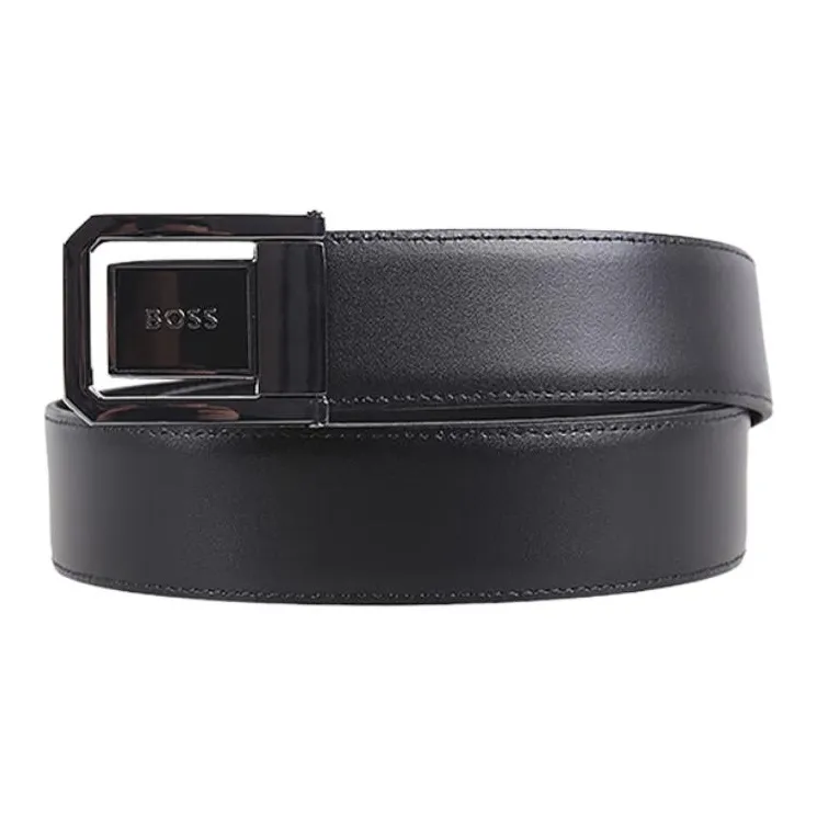 HUGO BOSS Cow Leather Belts Unisex Black Width 3.5CM-3