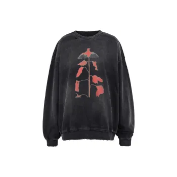 UNDERWATER Destroyed Loose Fit Print Pullover Sweatshirt Unisex Dusty Black