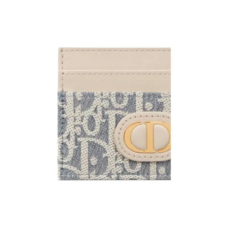 DIOR 30 Montaigne Cotton With Calfskin Card Holder Women's Blue-2