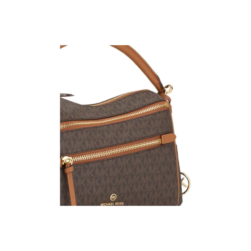 MICHAEL KORS Lorimer Canvas With Leather Biker Bag Handbag Shoulder Bag Crossbody Bag Women's Dark Brown & Acorn Brown-4