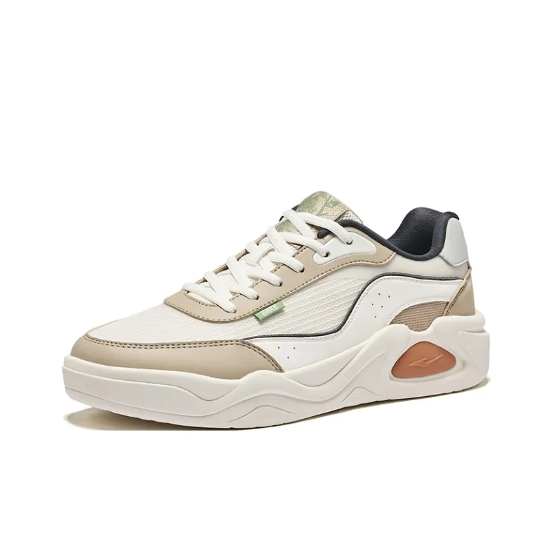 Erke Anti Slip Wear Resistant Low Top Skateboard Shoes Men's Microcrystalline White Light Linen-2