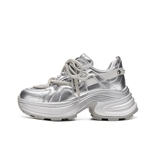 HR Slip Resistant Low Top Chunky Sneakers Women's Silver