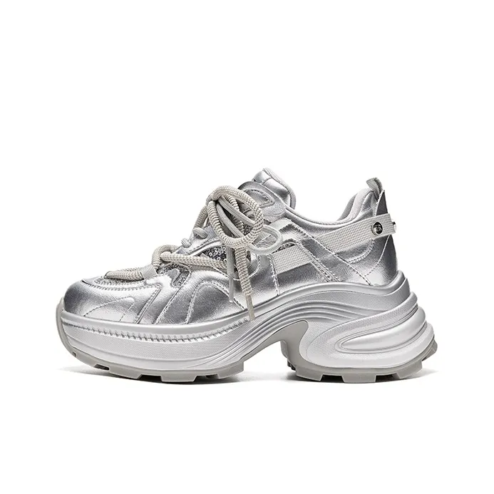 HR Slip Resistant Low Top Chunky Sneakers Women's Silver-0