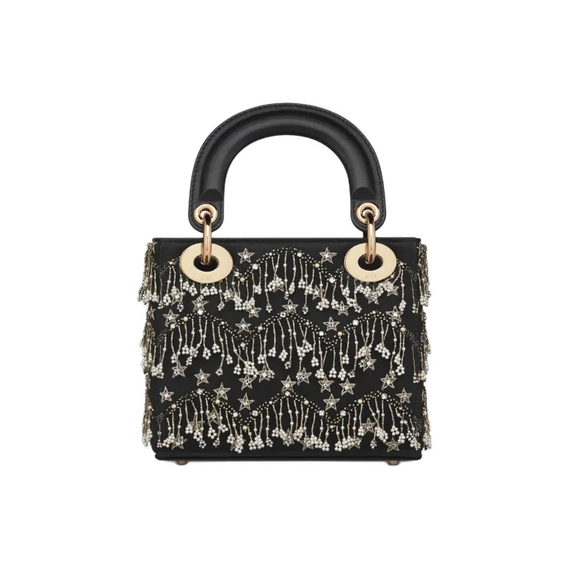 DIOR Lady Dior Calfskin One Shoulder Handbag Mini Women's Black-0