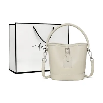 MILLIE'S Cow Leather Shoulder Bag, Crossbody Bag, Handbag, Bucket Bag Regular Women's Ecru/Coffee