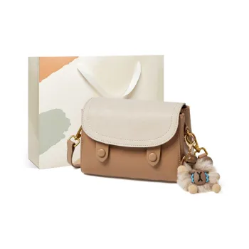 15 MINS Cow Leather Satchel Bag Crossbody Bag Mini Women's White & Apricot/Coffee