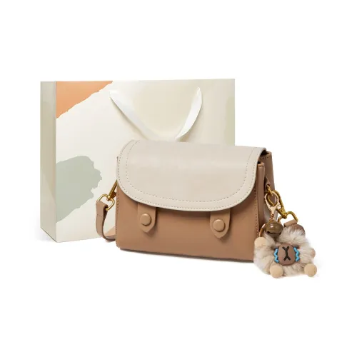 15 MINS Cow Leather Satchel Bag Crossbody Bag Mini Women's White & Apricot/Coffee