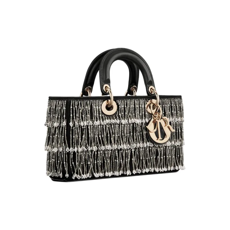 DIOR Lady D Joy Calfskin One Shoulder Handbag Medium Size Women's Black-2