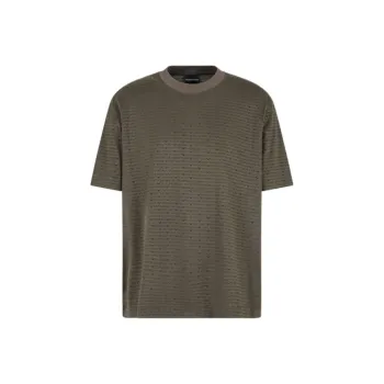 EMPORIO ARMANI Lyocell blend Jersey T shirt With All over Flocked Logo Lettering