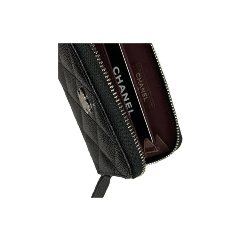 CHANEL Quilting Grain Calfskin Circumferential Zipper Clutch Women's Black-2