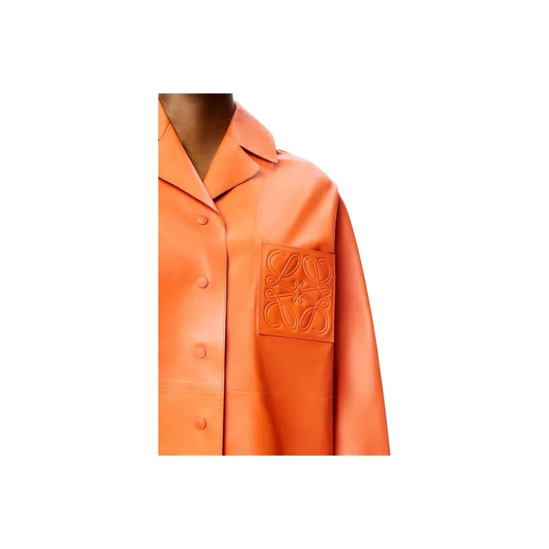 LOEWE Logo Embossed Leather Jacket-4