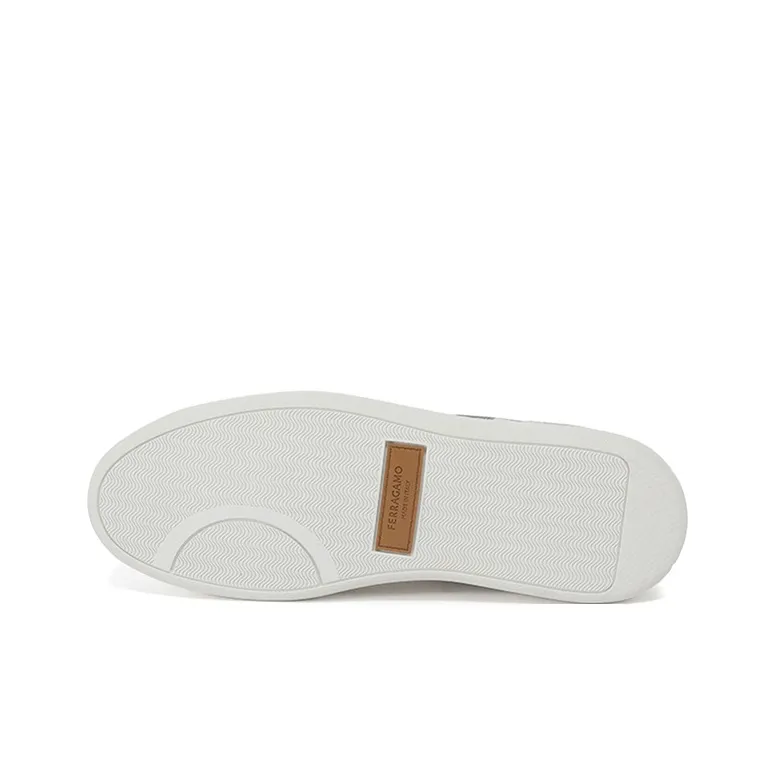 FERRAGAMO Low Top Skateboard Shoes Men's White Black Heel Tab-5