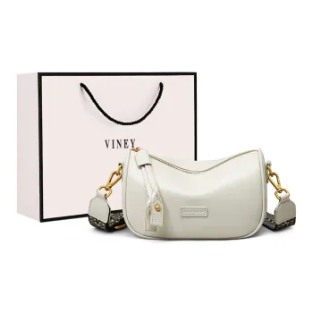 VINEY Cow Leather Shoulder Bag, Crossbody Bag, Pillow Bag Regular Women's Milkshake White