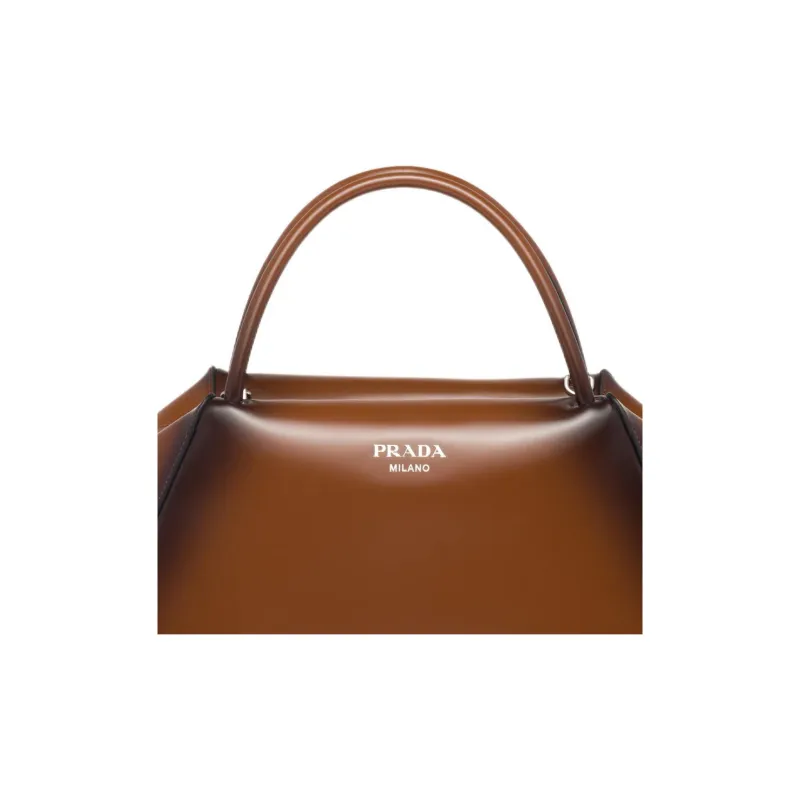 PRADA Shiny Leather Handbag Medium Size Women's Tobacco Brown-4