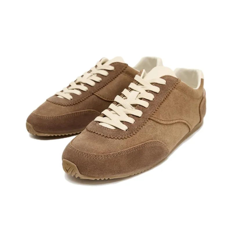 ZARA CONTRAST LEATHER Low Top Casual Shoes Women's Brown-1