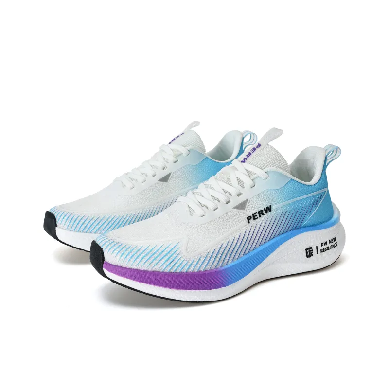 PERW Rebound Abrasion Resistant Lightweight Breathable Slip Resistant Low Top Running Shoes Unisex Smoke Blue-2