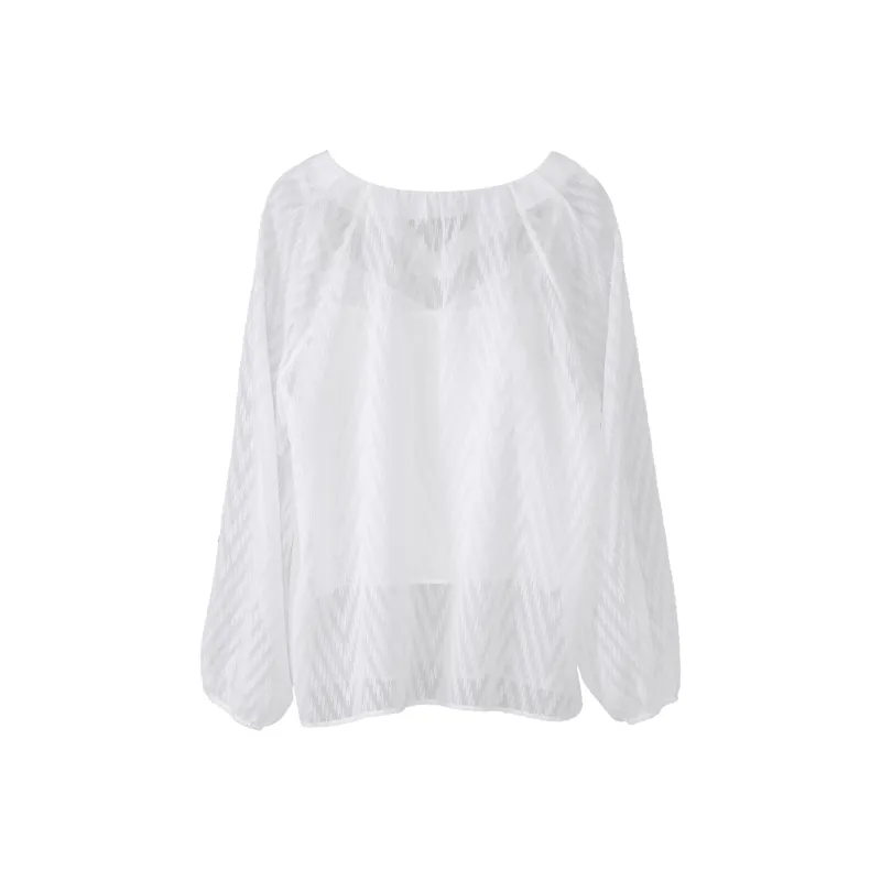 Fstudio Early Spring Korean Style Small V Neck Ambient Long Sleeved Two Piece Set Shirt Women's White-1