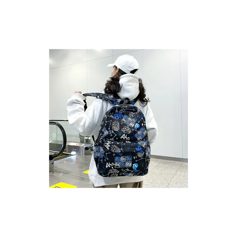 Yalu Nylon Fabric Backpack Unisex White/Sky Blue/Lake Blue-19