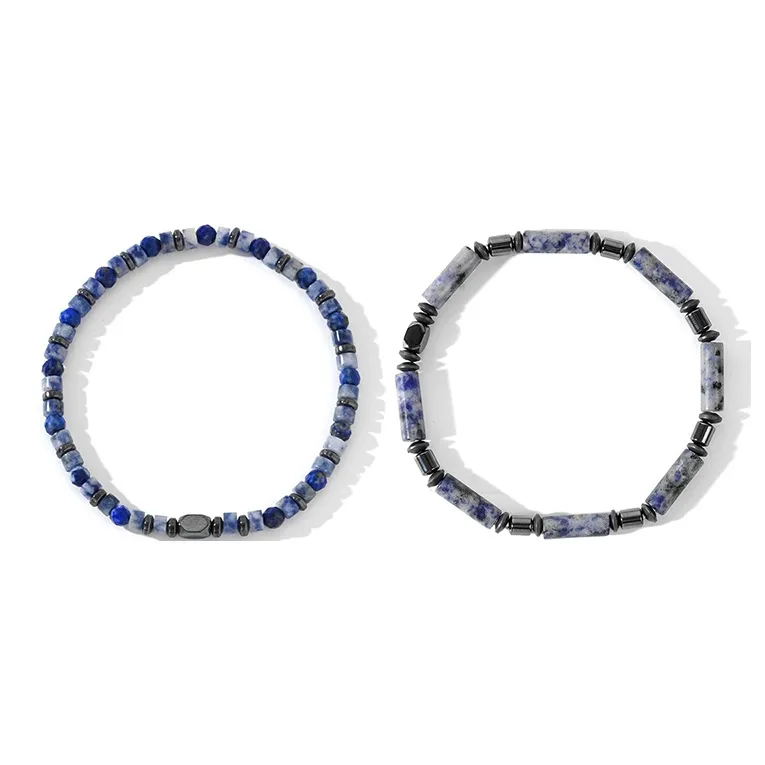 CIROCCO Stainless Steel, Hematite, Artificial Blue Lapis Lazuli Bracelets Men's-6